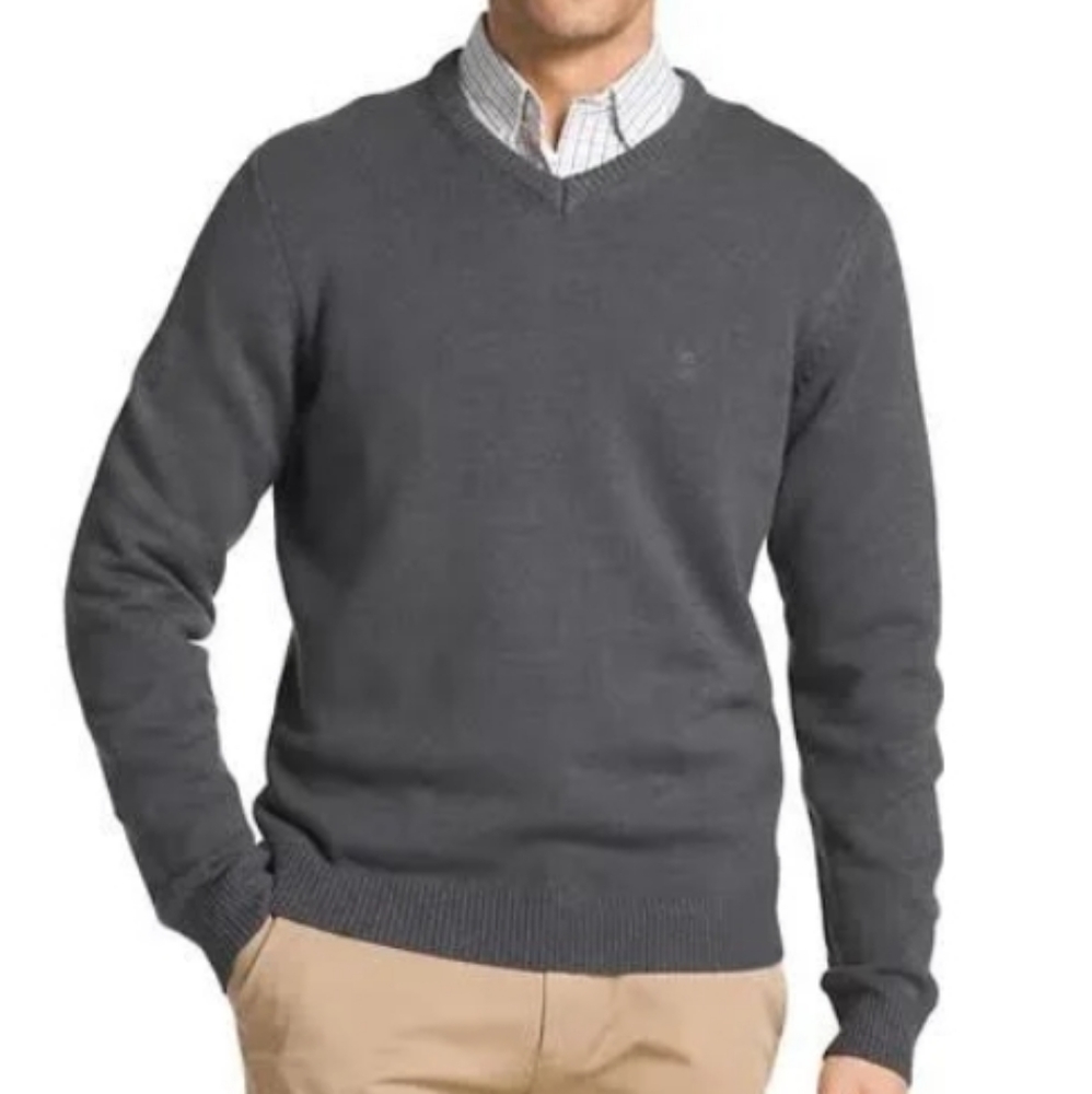 IZOD Fieldhouse Men's V-Neck Cotton Blend Pullover Sweater Sz XXL Charcoal Gray